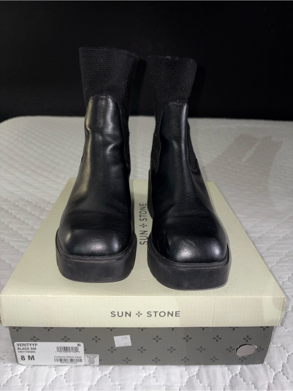 Sun + Stone Black Leather Platform Ankle Booties